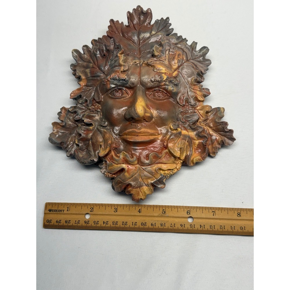 Handmade‎ Unique Wall Plaque Oak Leaf Face Sculpture Pagan Celtic Nature Decor - Picture 4 of 9